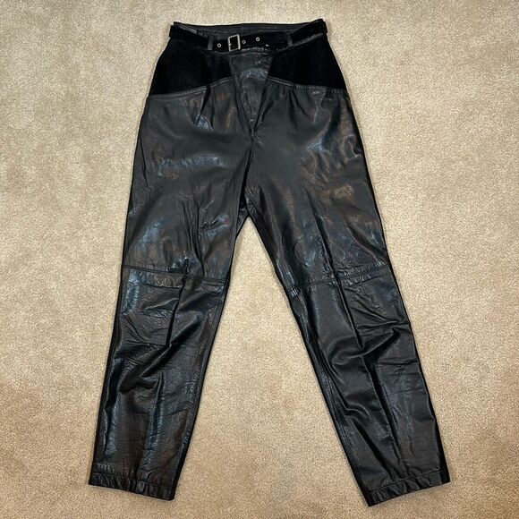 Vintage Berman’s Korea Leather High Rise Ankle Women Pants VTG 8 Approx 4 Petite - Picture 1 of 11